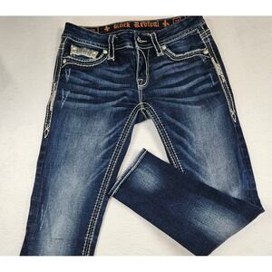 Rock Revival Jasna Ankle Skinny Jeans Dark Wash Sequin Embellished Size 28